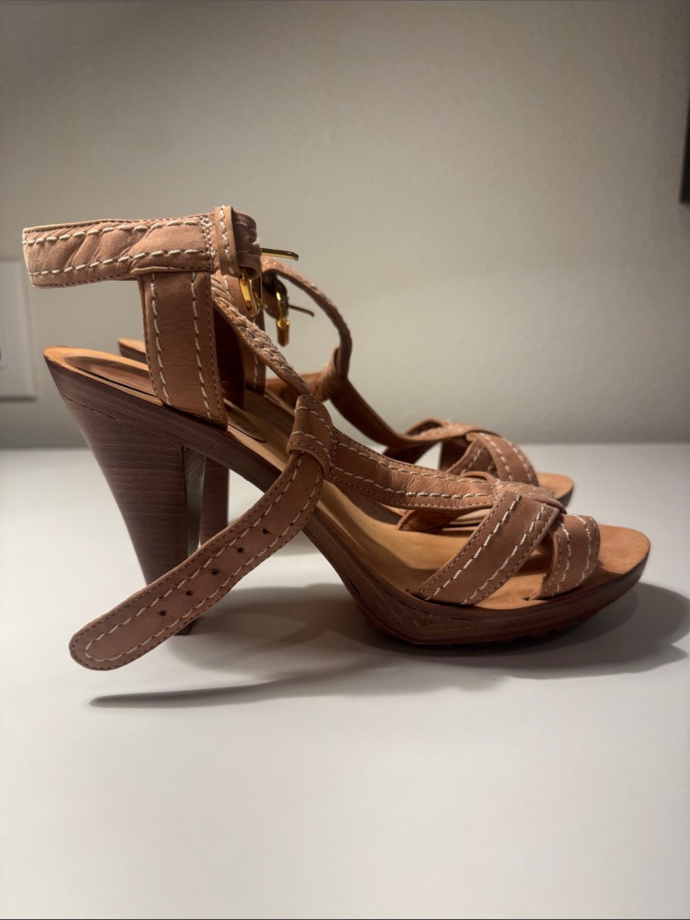 Michael Kors Tan Leather Strappy Platform Heels
